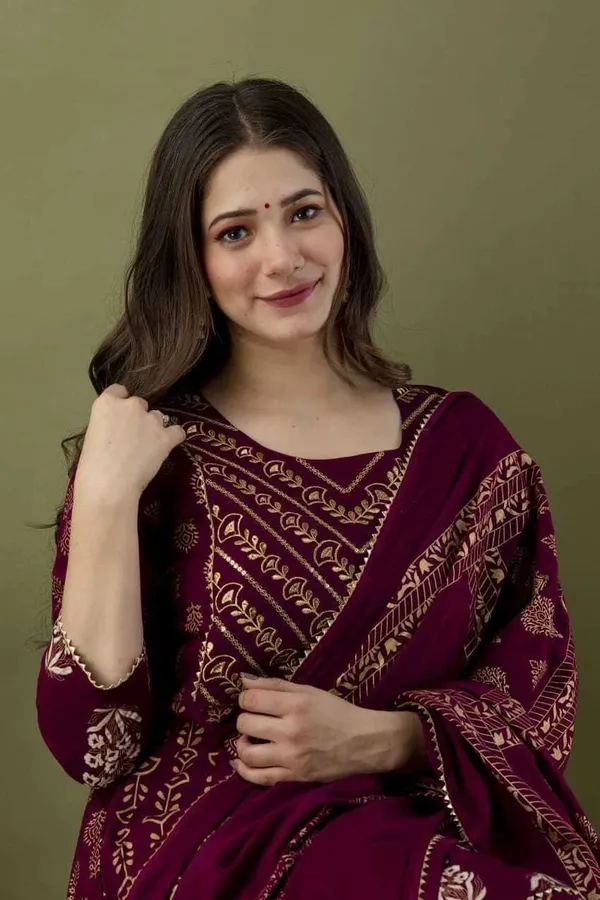 Wine_Ethnic_Motifs_Embroidered_Regular_Kurti_with_Sharara_&_With_Dupatta_For_Women