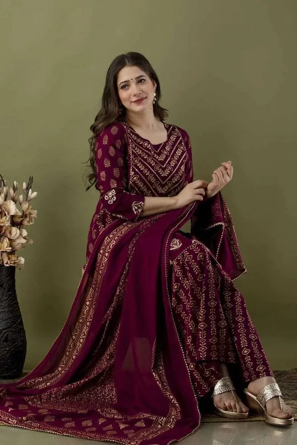 Wine_Ethnic_Motifs_Embroidered_Regular_Kurti_with_Sharara_&_With_Dupatta_For_Women