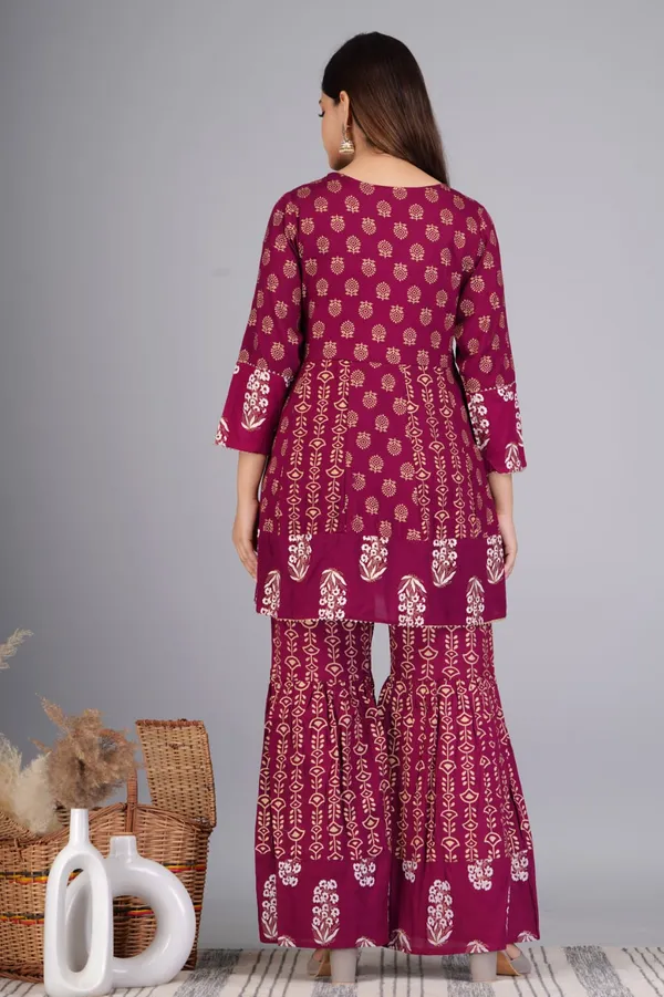 Wine_Ethnic_Motifs_Printed_Embroidered_Regular_Kurti_with_Sharara_&_With_Dupatta_For_Women