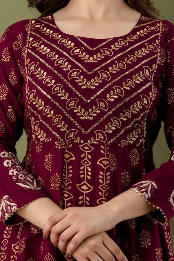 Wine_Ethnic_Motifs_Embroidered_Regular_Kurti_with_Sharara_&_With_Dupatta_For_Women