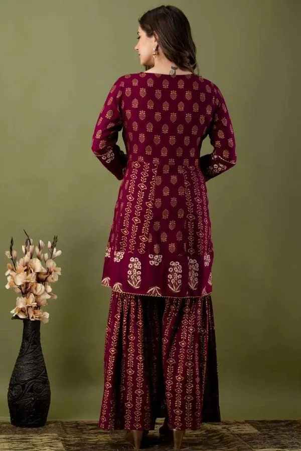 Wine_Ethnic_Motifs_Embroidered_Regular_Kurti_with_Sharara_&_With_Dupatta_For_Women
