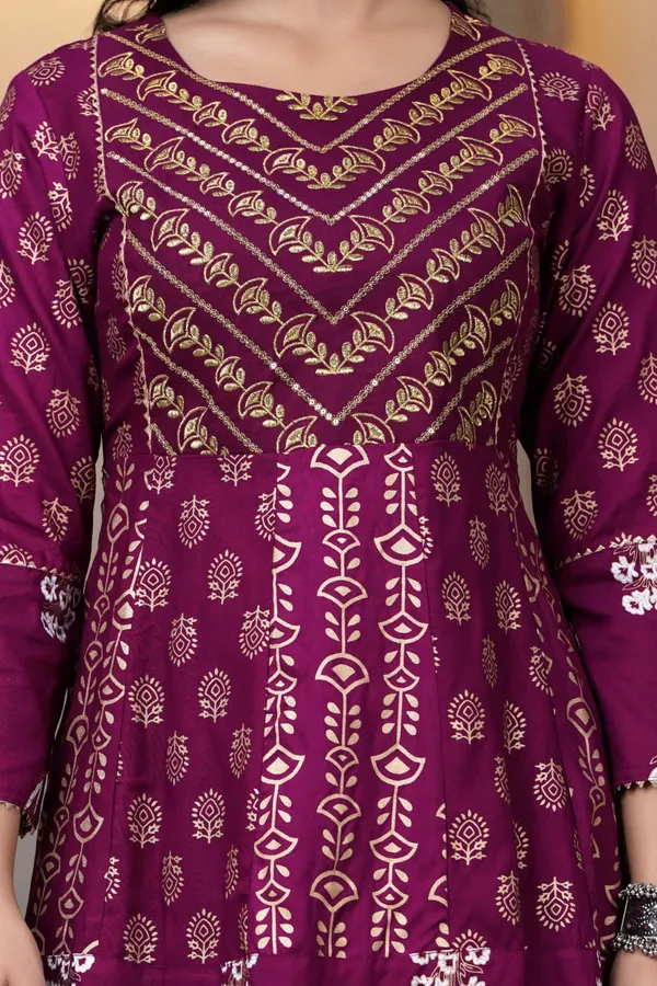 Wine_Premium_Elegant_Ethnic_Motifs_Embroidered_Regular_Kurti_with_Sharara_&_With_Dupatta_For_Women