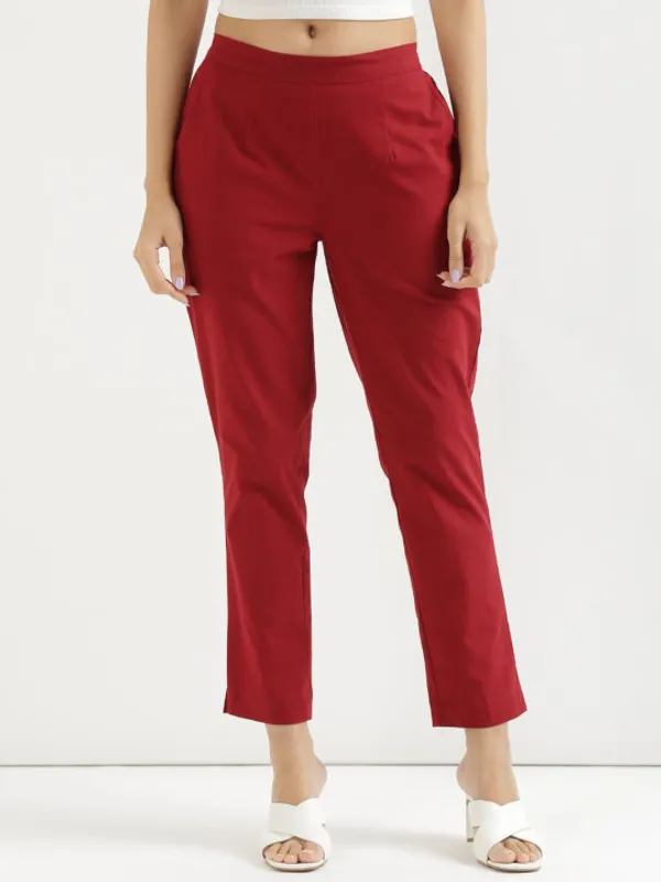 Red_Mid-Rise_Cotton_Trousers_For_Women