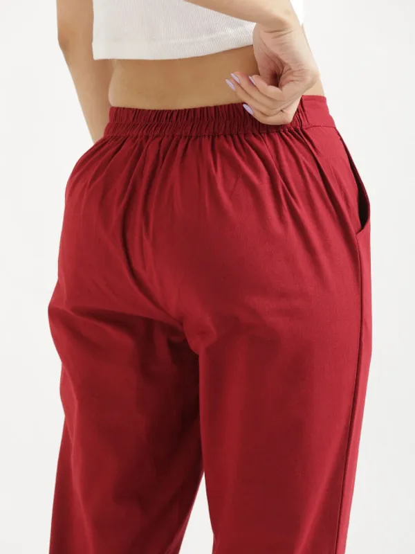 Red_Mid-Rise_Cotton_Trousers_For_Women
