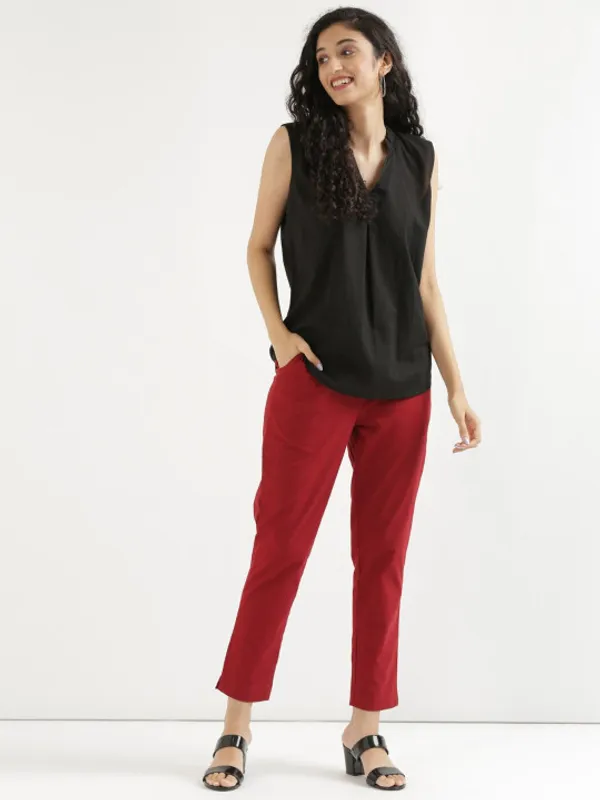Red_Mid-Rise_Cotton_Trousers_For_Women