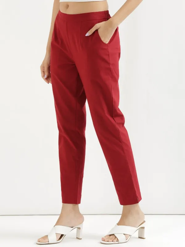 Red_Mid-Rise_Cotton_Trousers_For_Women