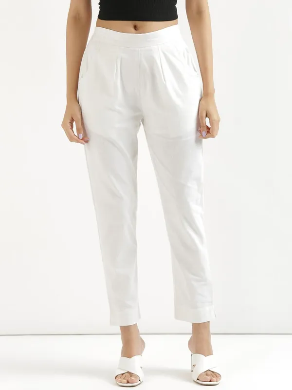 White_Mid-Rise_Cropped_Cotton_Pant_Trousers_For_Women