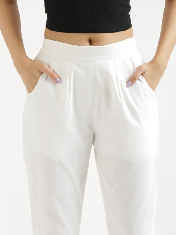 White_Mid-Rise_Cropped_Cotton_Pant_Trousers_For_Women