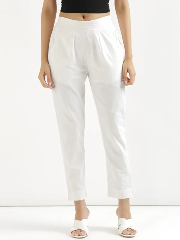 White_Mid-Rise_Cropped_Cotton_Pant_Trousers_For_Women