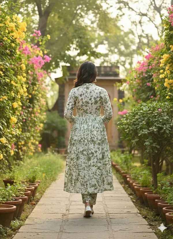 Women's_Green_Floral_Printed_Cotton_Anarkali_Kurta_Set_with_Pant