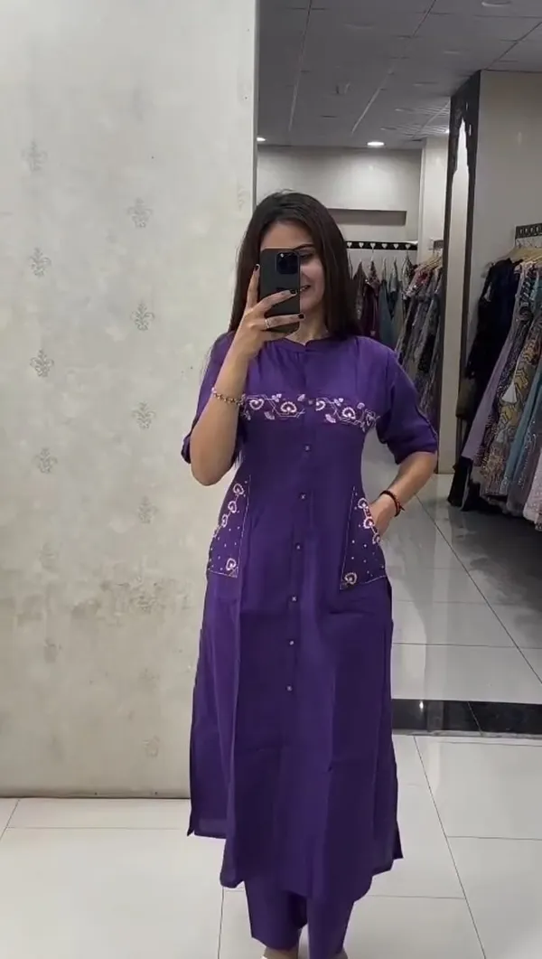 Purple_Beautiful_Latest_Embroidery_Work_Kurta_And_Pant_Set__For_Women