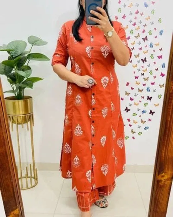 Beautiful_cotton_print_work_design_kurta_pant_for_Girls_and_Women's