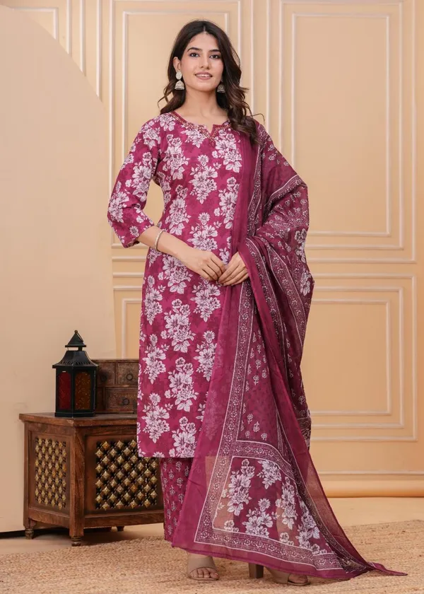 Beautiful_print_work_kurta_pant_with_dupatta_for_Girls_and_Women's