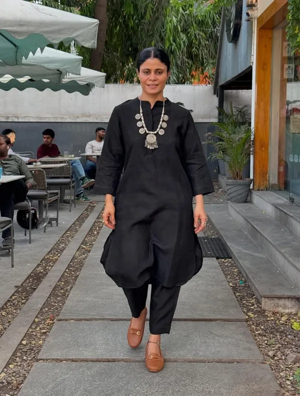 Black_Black_Cotton_Slub_Kurti_With_Pant_Set__For_Women