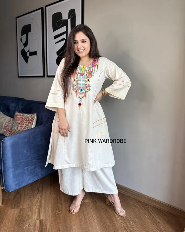 White_Cotton_Flex_New_Kurta_And_Pant_Set__For_Women