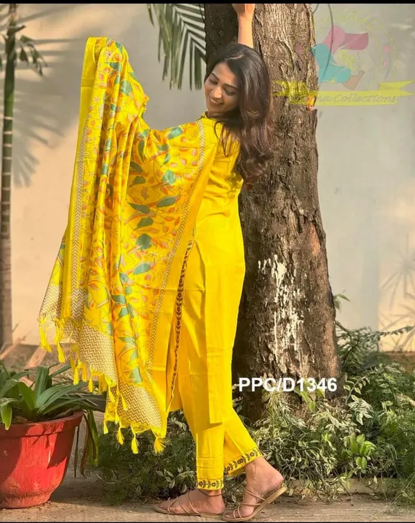 Yellow_Embroidery_Work_Cotton_Kurta_Set__For_Women