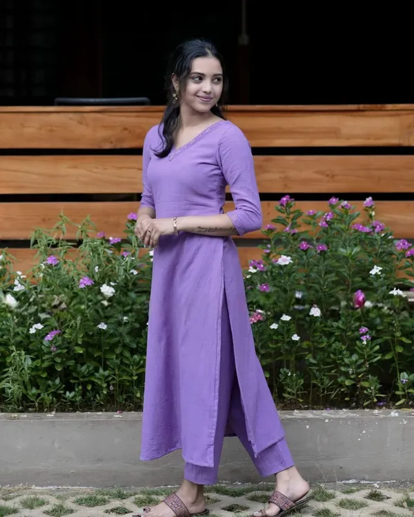 Purple_Latest_New_Cotton_Slub_Kurta_Pant_Set__For_Women