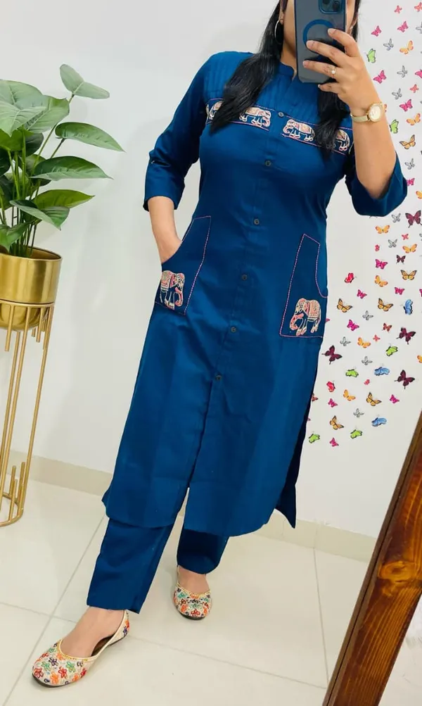 Stylish_Trendy_pocket_embroidery_work_kurta_for_Girls_and_Women's
