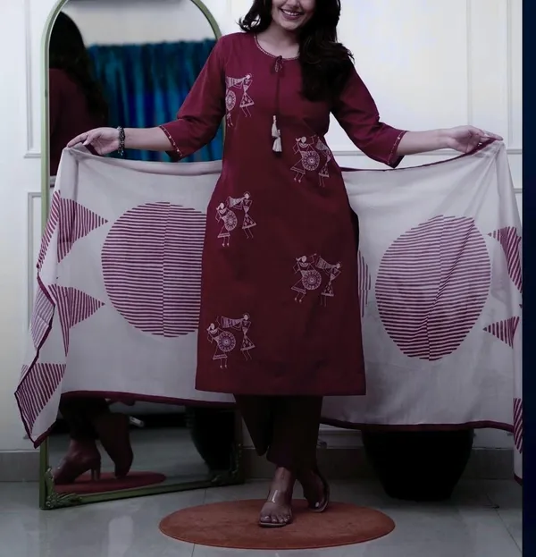 Stylish_cotton_kurta_and_pant_with_dupatta_for_Girls_and_Women's