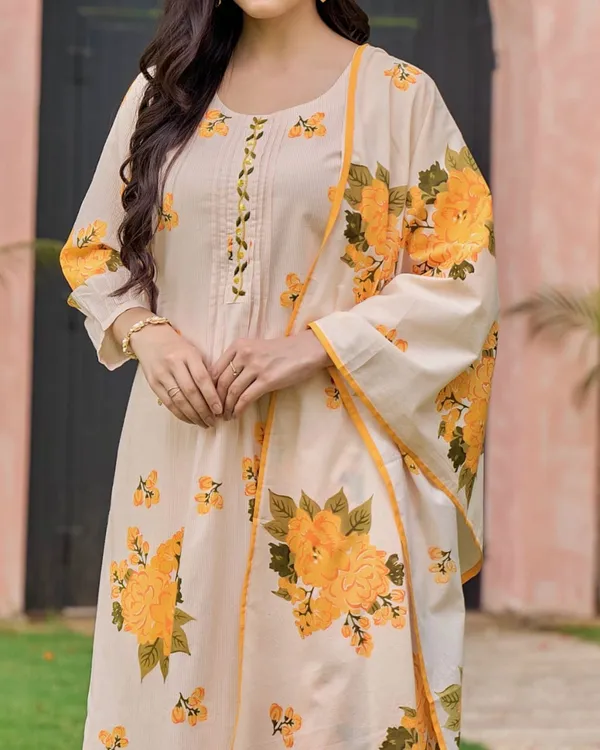 Stylish_cotton_kurti_set_with_beautiful_floral_Dupatta_for_Girls_and_Women's