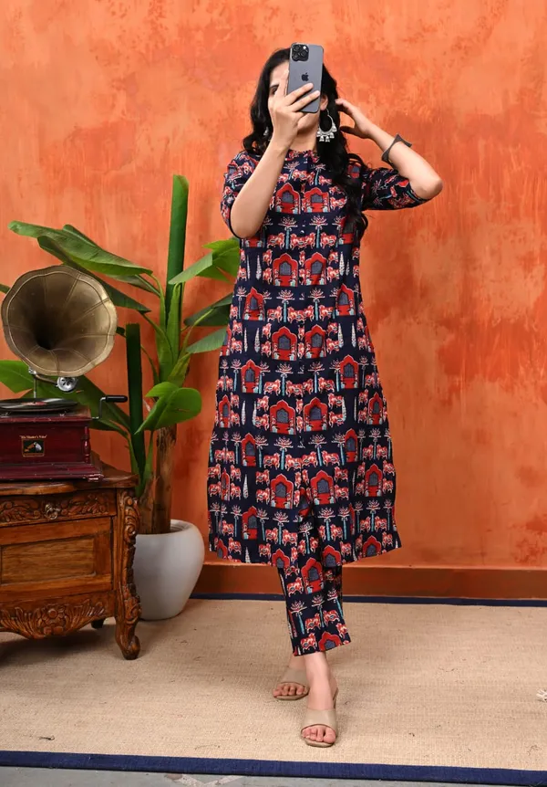 Stylish_design_jaipuri_print_kurta_pant_for_Girls_and_Women's