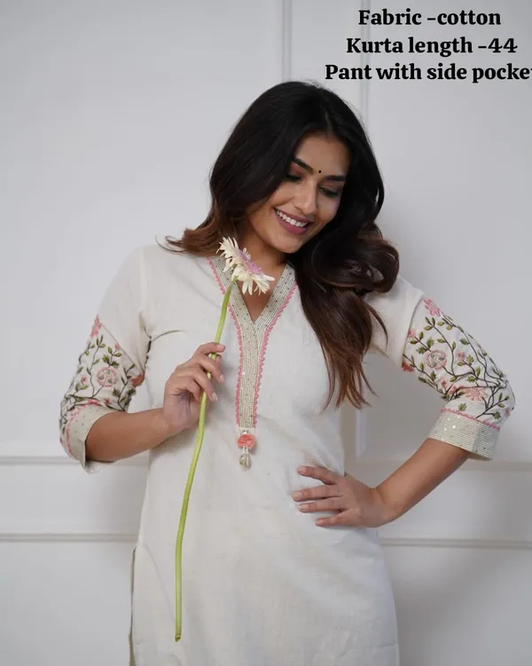 Stylish_embroidery_work_kurta_and_pant_for_Girls_and_Women's