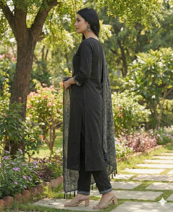 Black_Trendy_Embroidery_Work_Kurti_Pant_And_Dupatta_Set__For_Women