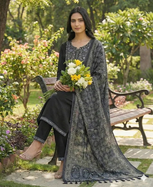 Black_Trendy_Embroidery_Work_Kurti_Pant_And_Dupatta_Set__For_Women