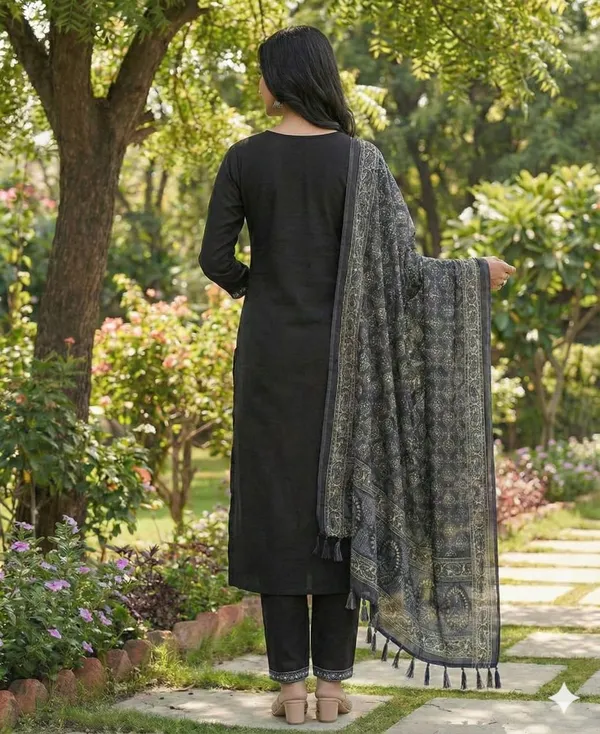 Black_Trendy_Embroidery_Work_Kurti_Pant_And_Dupatta_Set__For_Women