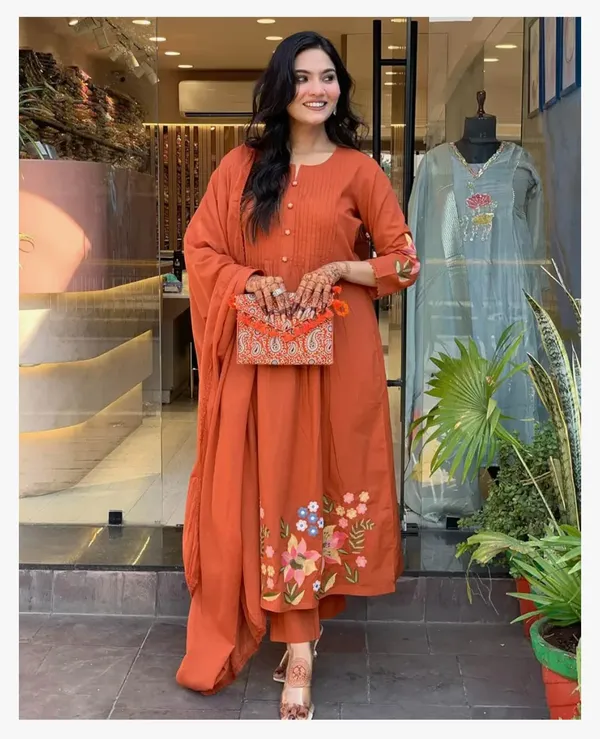 Unique_design_Embroidery_work_kurta_pant_with_dupatta_for_Girls_and_Women's