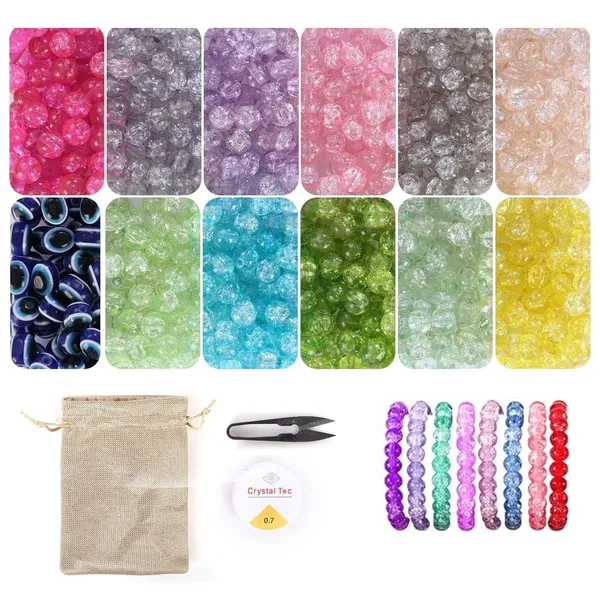 Multicolor_600+_Glass_Beads_DIY_Bracelet_Making_Craft_kit_for_Girls_and_Boys_Includes_11_Colors_of_Glass_Beads,_Evil_Eye_Beads,_Thread_Cutter,_Elastic_Thread,_Jute_Bag_(Crackle_Glass)