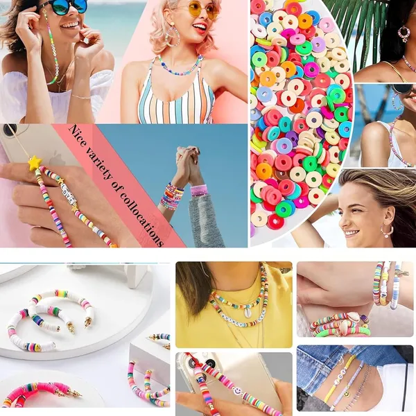 Multicolor_DIY_Jewelry_Making_Kit_-_3700+_Clay_Beads,_Alphabet_Beads,_5_pcs_of_Pendant_Charms,_and_Elastic_Roll_for_Bracelets_&_Necklaces_(Plain_Color)