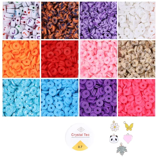 Multicolor_DIY_Jewelry_Making_Kit_-_3700+_Clay_Beads,_Alphabet_Beads,_5_pcs_of_Pendant_Charms,_and_Elastic_Roll_for_Bracelets_&_Necklaces_(Tiger_Print)