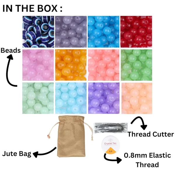 Multicolor_600+_Glass_Beads_DIY_Bracelet_Making_Craft_kit_for_Girls_and_Boys_Includes_11_Colors_of_Glass_Beads,_Evil_Eye_Beads,_Thread_Cutter,_Elastic_Thread,_Jute_Bag