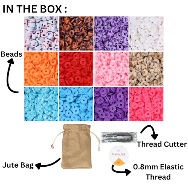 Multicolor_DIY_Clay_Beads_for_Craft_Necklace_Bracelet_-_11_Colors,_Alphabet_Beads,_Thread_Cutter,_Elastic_Thread,_Jute_Bag_(5,000_PCS)_(12_Tiger_Plain_Mix)