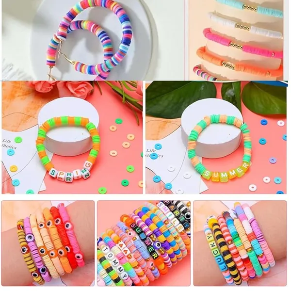 Multicolor_DIY_Clay_Beads_for_Craft_Necklace_Bracelet_-_11_Colors,_Alphabet_Beads,_Thread_Cutter,_Elastic_Thread,_Jute_Bag_(5,000_PCS)_(12_Tiger_Plain_Mix)