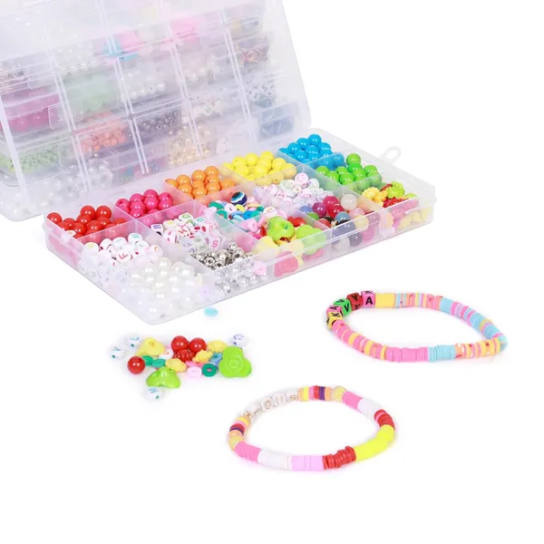 Multicolor_15-Compartment_Bracelet_Making_Kit_for_Girls_&_Kids__400+_Colorful_Beads_Including_Alphabet,_Smiley,_Fruit,_Metallic,_Pearl,_and_Charms__DIY_Jewelry_Craft_Set_with_Cutter,_Elastic_Thread_&_Gift_Bag_birthday_1_2_3_4_5_6_7_8_9_age_years_(8mm_Opaque)