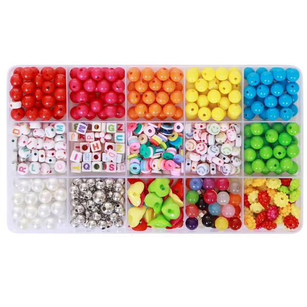 Multicolor_15-Compartment_Bracelet_Making_Kit_for_Girls_&_Kids__400+_Colorful_Beads_Including_Alphabet,_Smiley,_Fruit,_Metallic,_Pearl,_and_Charms__DIY_Jewelry_Craft_Set_with_Cutter,_Elastic_Thread_&_Gift_Bag_birthday_1_2_3_4_5_6_7_8_9_age_years_(8mm_Opaque)