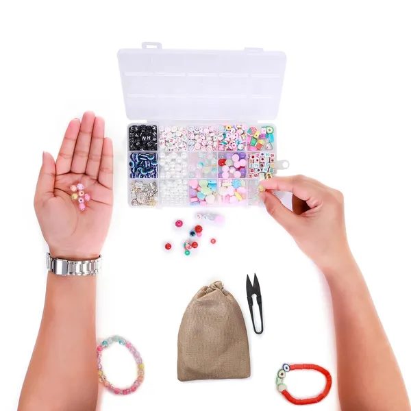 Multicolor_15-Compartment_Bracelet_Making_Kit_for_Girls_&_Kids__400+_Beads_Including_Evil_Eye,_Pearl,_Alphabet,_Smileys,_Hearts,_Charms_&_Tools__DIY_Jewelry_Craft_Set_with_Cutter,_Elastic_Thread_&_Gift_Bag_Birthday_girls_2_3_4_5_6_7_8_9_years_(All_mix)