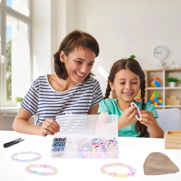 Multicolor_Compartment_Bracelet_Making_Kit_for_Girls_&_Kids__400+_Beads_Including_Evil_Eye,_Pearl,_Alphabet,_Smileys,_Hearts,_Charms_&_Tools__DIY_Jewelry_Craft_Set_with_Cutter,_Elastic_Thread_&_Gift_Bag_Birthday_1_2_3_4_5_6_7_8_9_age_years_(All_mix)