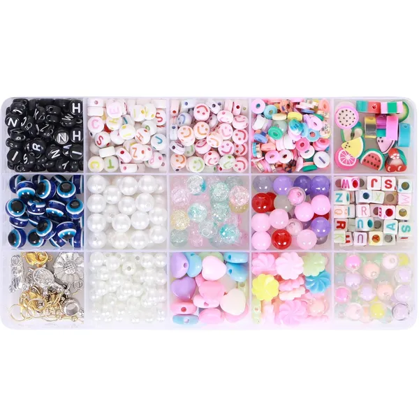 Multicolor_Compartment_Bracelet_Making_Kit_for_Girls_&_Kids__400+_Beads_Including_Evil_Eye,_Pearl,_Alphabet,_Smileys,_Hearts,_Charms_&_Tools__DIY_Jewelry_Craft_Set_with_Cutter,_Elastic_Thread_&_Gift_Bag_Birthday_1_2_3_4_5_6_7_8_9_age_years_(All_mix)