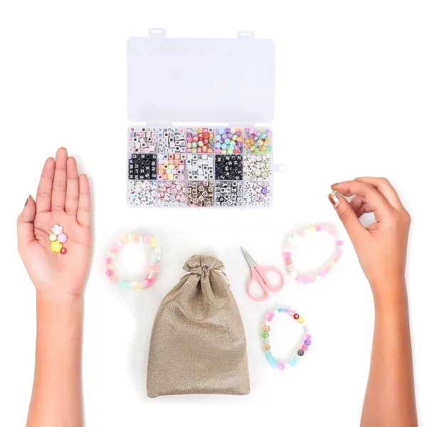 Multicolor_DIY_Jewellery_Making_Kit_for_Kids_&_Girls__15-Compartment_900+pcs_Alphabet_Beads_Box_with_Smiley_&_Heart_Beads,_8_Charms,_Elastic_Thread,_Scissors,_Jute_Bag,_Jump_Rings,_Lobster_Clasps_&_Earring_Hooks_|_Bracelet_&_Necklace_Making_Set_Birthday_1_2_3_4_5_6_7_8_9_age_years_(Alhpabet_kit)