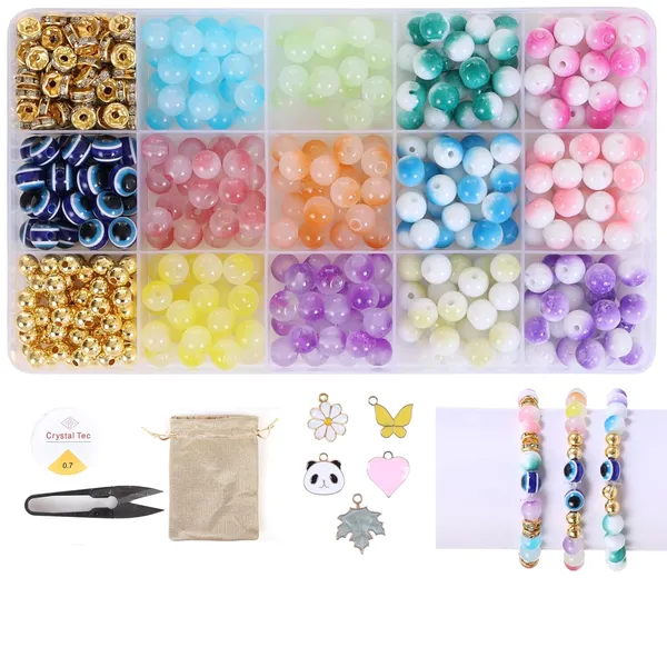 Multicolor_15-Compartment_Bracelet_Making_Kit_for_Girls_&_Kids__400+_Glossy_Round_Beads_with_Evil_Eye,_Metallic,_Gradient_Colors_&_Charms__DIY_Jewelry_Kit_with_Elastic_Thread,_Cutter_&_Gift_Pouch_Birthday_1_2_3_4_5_6_7_8_9_age_years_(Half_jelly_Milky)