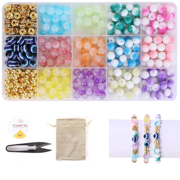 Multicolor_15-Compartment_Bracelet_Making_Kit_for_Girls_&_Kids__400+_Glossy_Round_Beads_with_Evil_Eye,_Metallic,_Gradient_Colors_&_Charms__DIY_Jewelry_Kit_with_Elastic_Thread,_Cutter_&_Gift_Pouch_Birthday_1_2_3_4_5_6_7_8_9_age_years_(Half_jelly_Milky)