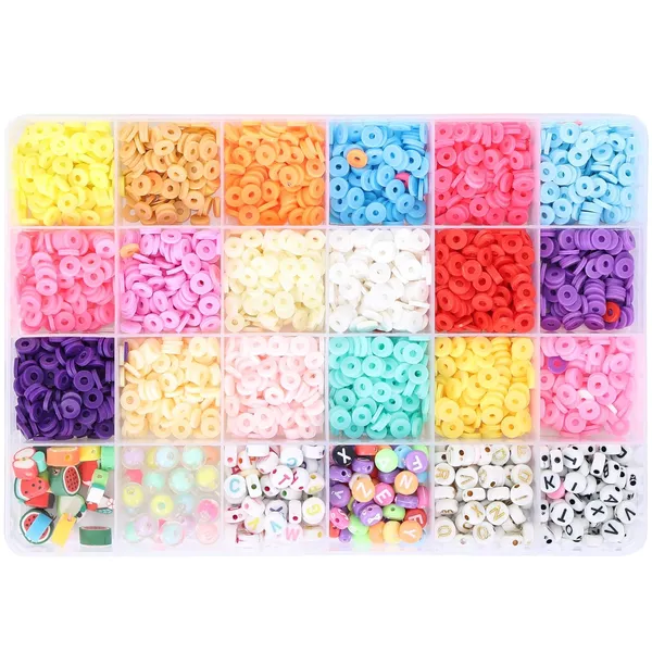 Gold_DIY_Bracelet_Making_Kit__4200+_Clay_Beads_in_18_Colors_with_4_Types_of_Alphabet_,_Colorful_Double_Beads_&_Fruit_Rubber__24-Compartment_Organizer_Box__Includes_Elastic_Thread,_Cutter,_Jute_Bag,_8_Gold_Charms_&_Jewelry_Accessories__Jewelry_Making_Kit_for_Girls_&_Boys
