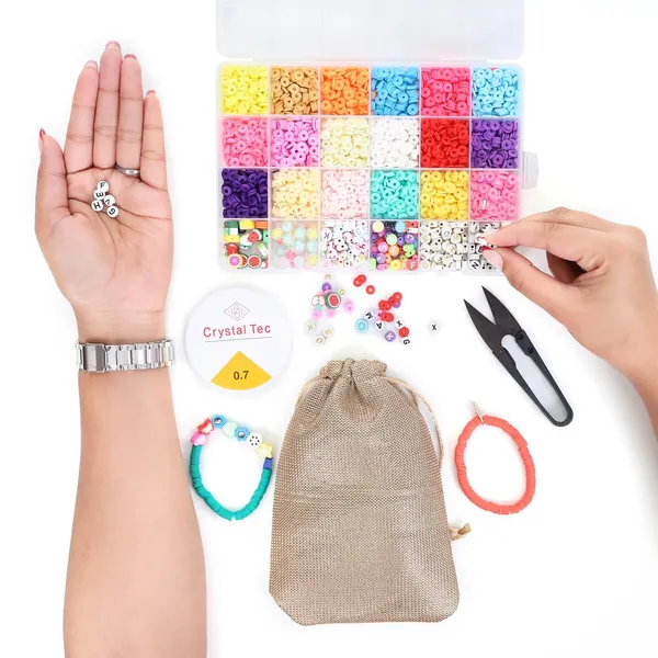 Gold_DIY_Bracelet_Making_Kit__4200+_Clay_Beads_in_18_Colors_with_4_Types_of_Alphabet_,_Colorful_Double_Beads_&_Fruit_Rubber__24-Compartment_Organizer_Box__Includes_Elastic_Thread,_Cutter,_Jute_Bag,_8_Gold_Charms_&_Jewelry_Accessories__Jewelry_Making_Kit_for_Girls_&_Boys