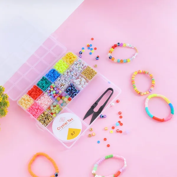 Multicolor_DIY_Jewelry_Making_Kit_with_18_Compartments_of_Beads,_Elastic_String,_Thread_Cutter,_8_Charms_&_Accessories_for_Bracelets,_Necklaces_&_Crafting_-_Birthday_Gift_for_Girls_year_4_5_6_7_8_-_Create_Bracelets,_Necklaces_&_More!_(_Clay)