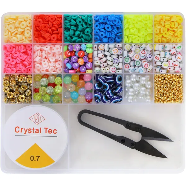 Multicolor_DIY_Jewelry_Making_Kit_with_18_Compartments_of_Beads,_Elastic_String,_Thread_Cutter,_8_Charms_&_Accessories_for_Bracelets,_Necklaces_&_Crafting_-_Birthday_Gift_for_Girls_year_4_5_6_7_8_-_Create_Bracelets,_Necklaces_&_More!_(_Clay)