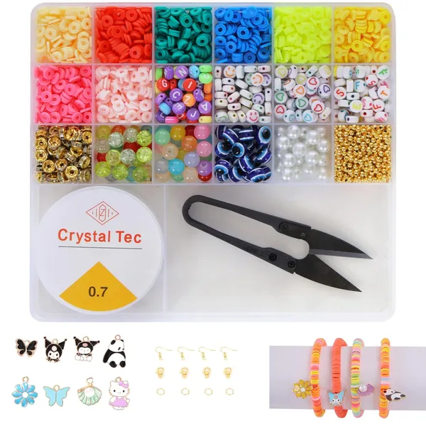 Multicolor_DIY_Jewelry_Making_Kit_with_18_Compartments_of_Beads,_Elastic_String,_Thread_Cutter,_8_Charms_&_Accessories_for_Bracelets,_Necklaces_&_Crafting_-_Birthday_Gift_for_Girls_year_4_5_6_7_8_-_Create_Bracelets,_Necklaces_&_More!_(_Clay)