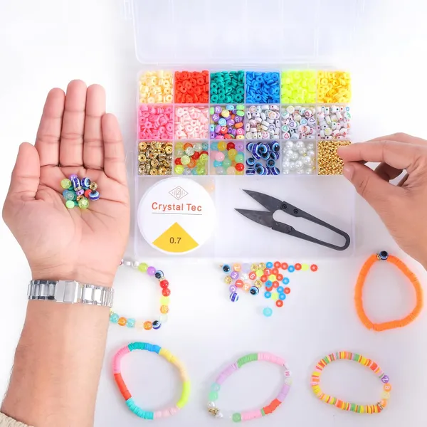 Multicolor_DIY_Jewelry_Making_Kit_with_18_Compartments_of_Beads,_Elastic_String,_Thread_Cutter,_8_Charms_&_Accessories_for_Bracelets,_Necklaces_&_Crafting_-_Birthday_Gift_for_Girls_year_4_5_6_7_8_-_Create_Bracelets,_Necklaces_&_More!_(_Clay)